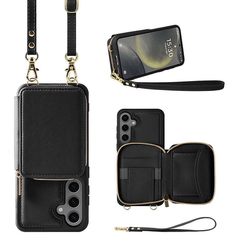 For Samsung Galaxy S24+ Case Leather +TPU Phone Purse Crossbody Zipper Cover For Samsung Galaxy S24+ Case Leather +TPU Phone Purse Crossbody Zipper Cover